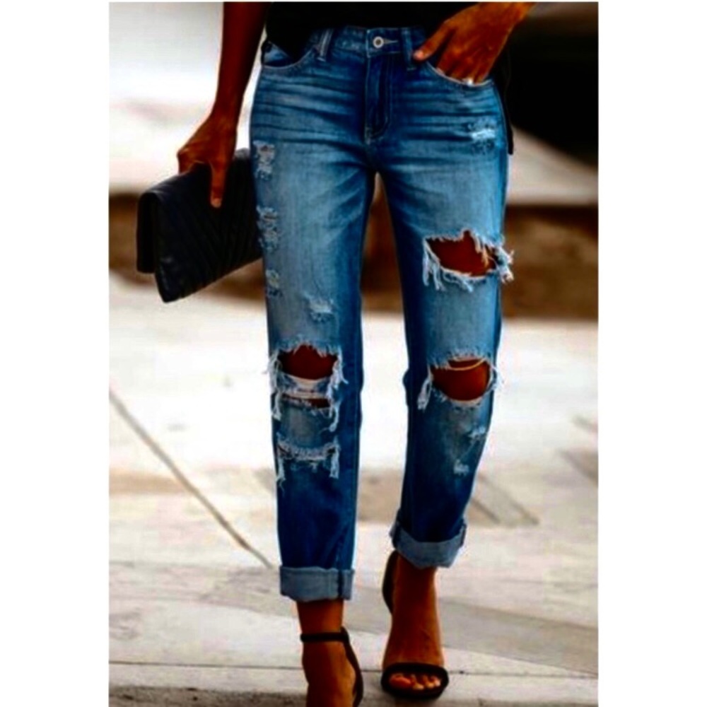 JUDY BLUE Super Stretchy High Rise SKINNY FIT Distressed Destroyed Jeans Sz15/32